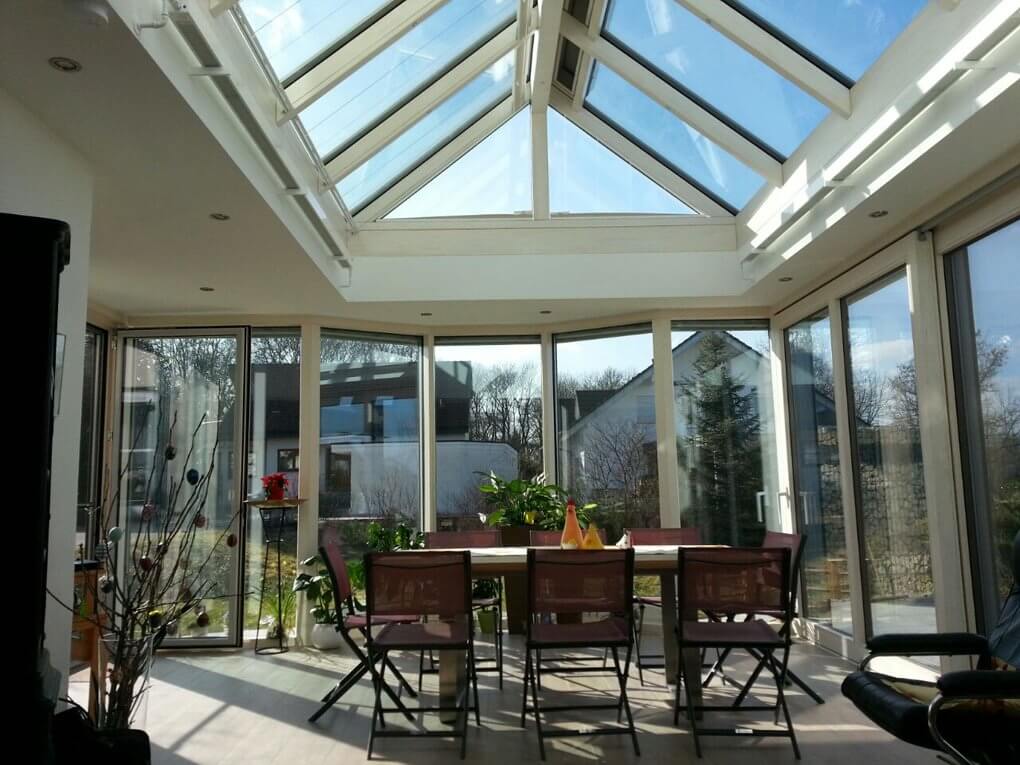 Innenansicht vom Flachdachwintergarten Stuttgart
