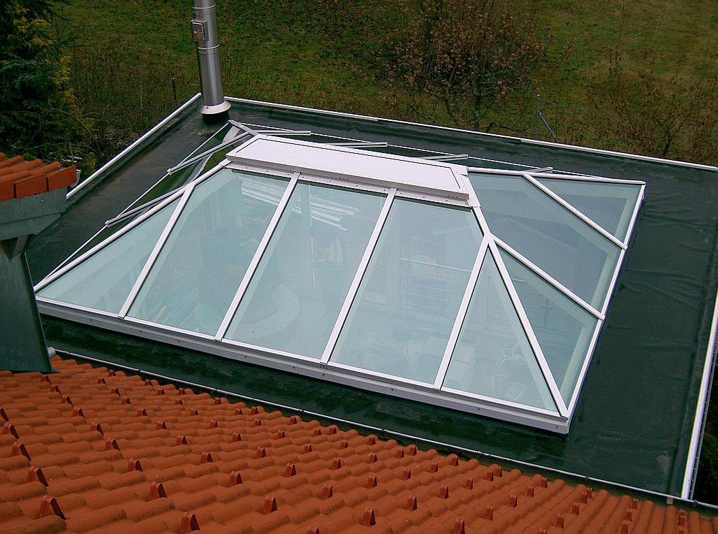 Dachansicht vom Flachdachwintergarten in Sinsheim